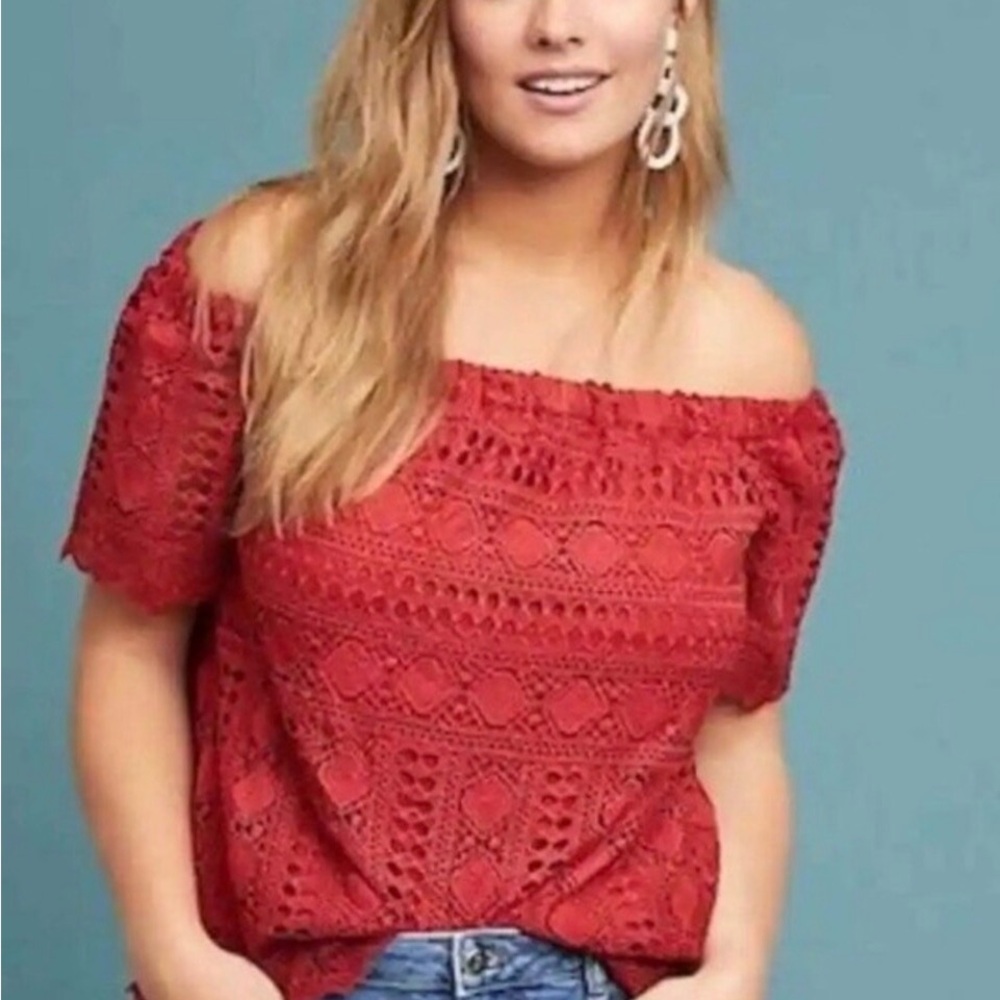Sunday in Brooklyn Rustic Red Lace Blouse